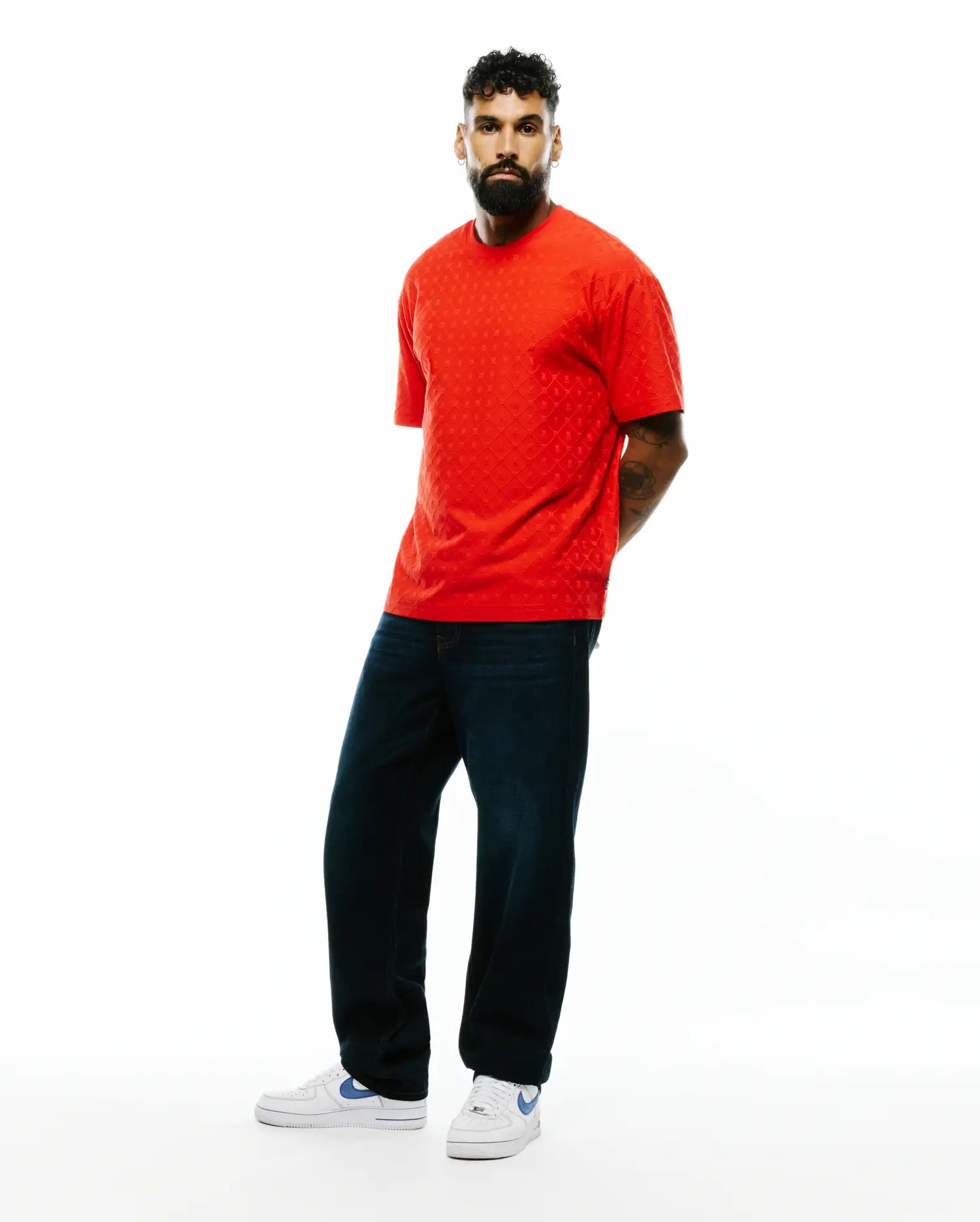 Psycho Bunny Men's Tees Garry Jacquard Oversized-Fit Tee t-shirt Fiery Red