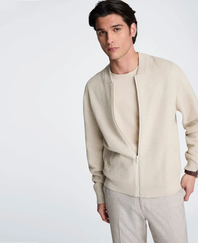 Kenneth Cole Reaction Clothing Sweater Bomber Jacket giacca bomber bianca S-XXL in maglia waffle