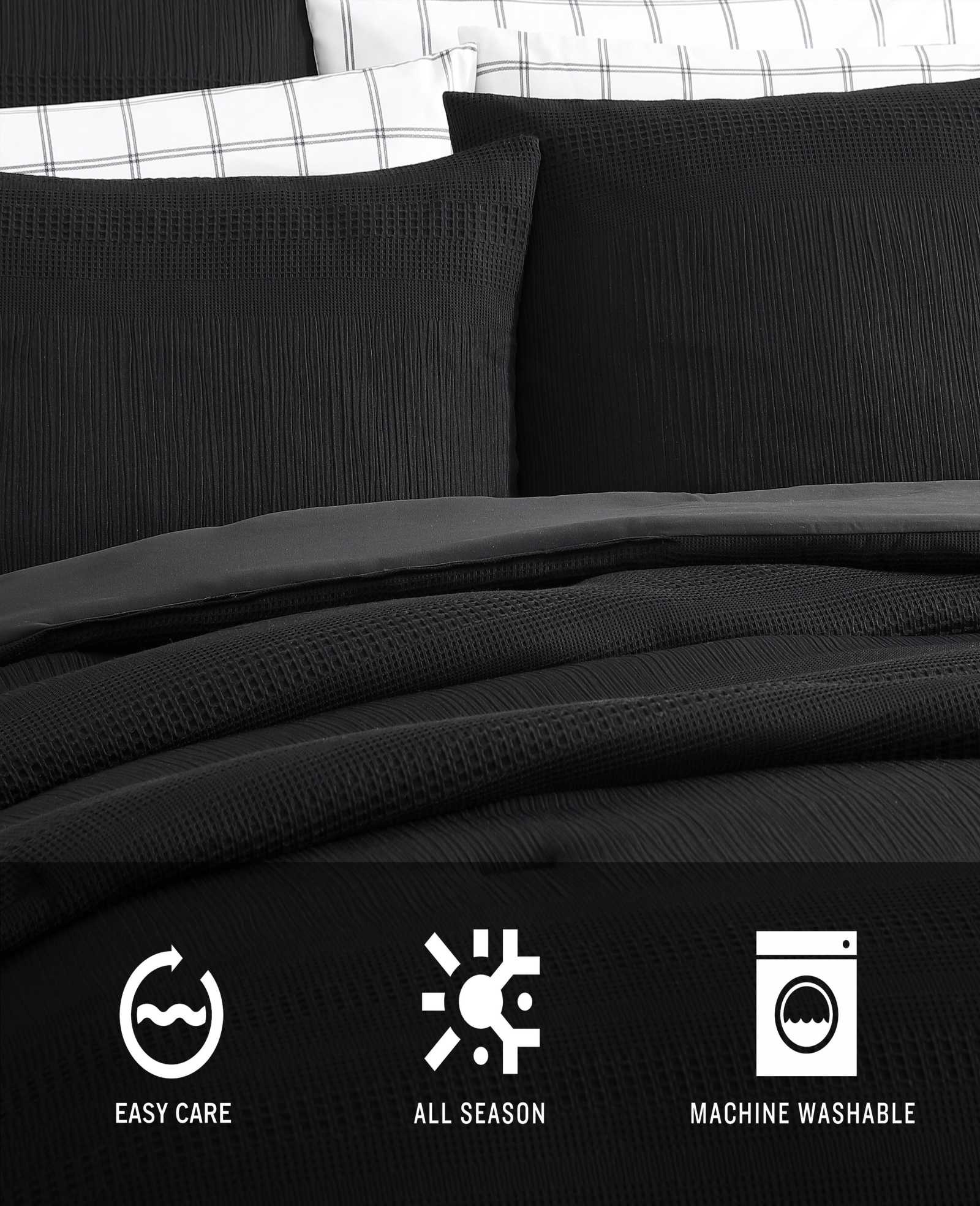 Kenneth Cole Reaction Home & Bedding Variegated Waffle Comforter Set set copriletto nero Queen