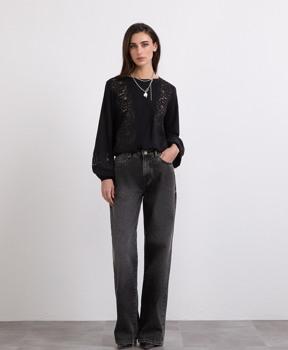 Markup Donna Maglieria Girocollo in viscosa con pizzo maglia