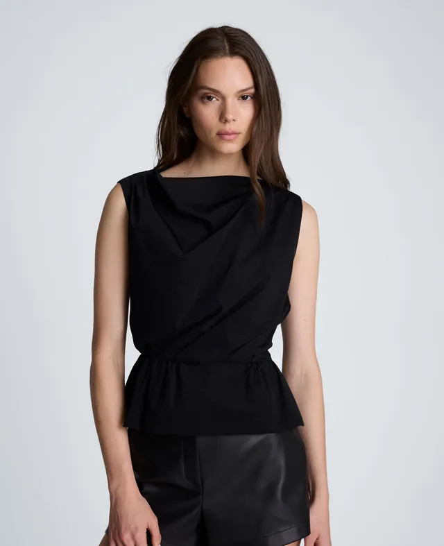 Kenneth Cole Reaction Pleated Sleeve Cowl Neck Peplum Top top nero