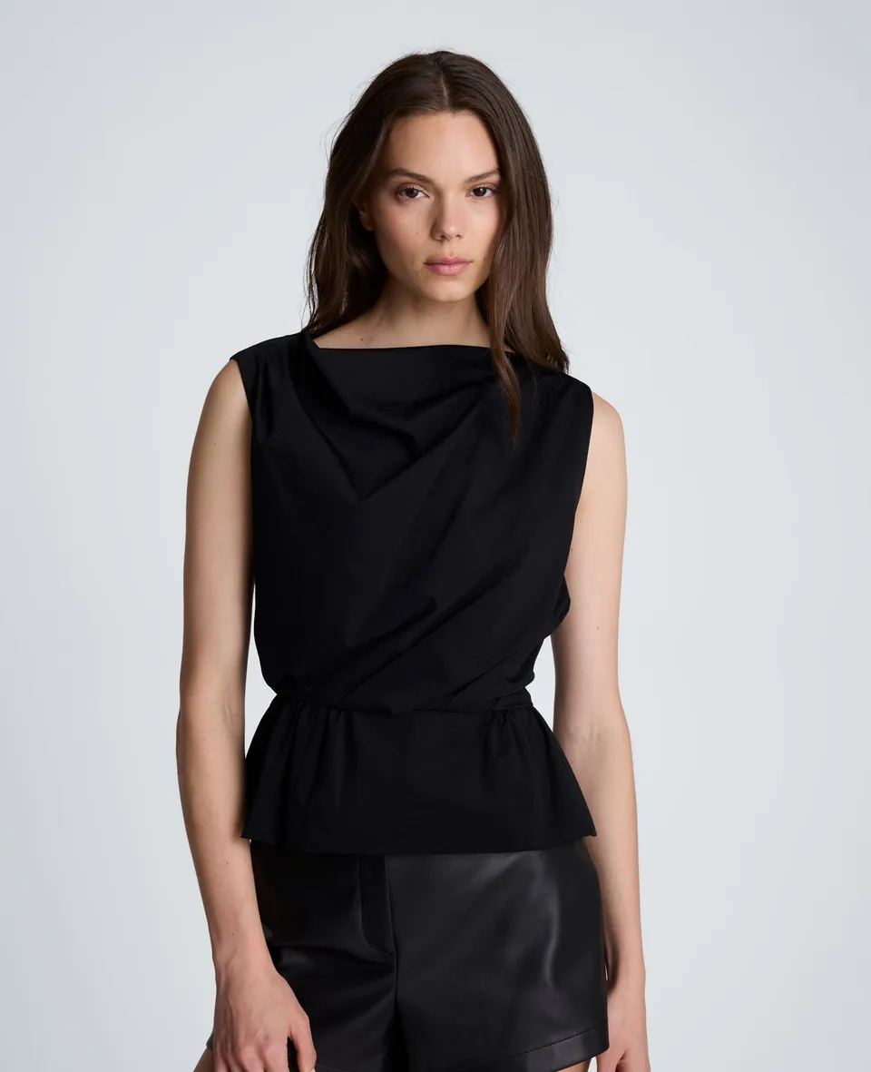 Kenneth Cole Reaction Pleated Sleeve Cowl Neck Peplum Top top nero