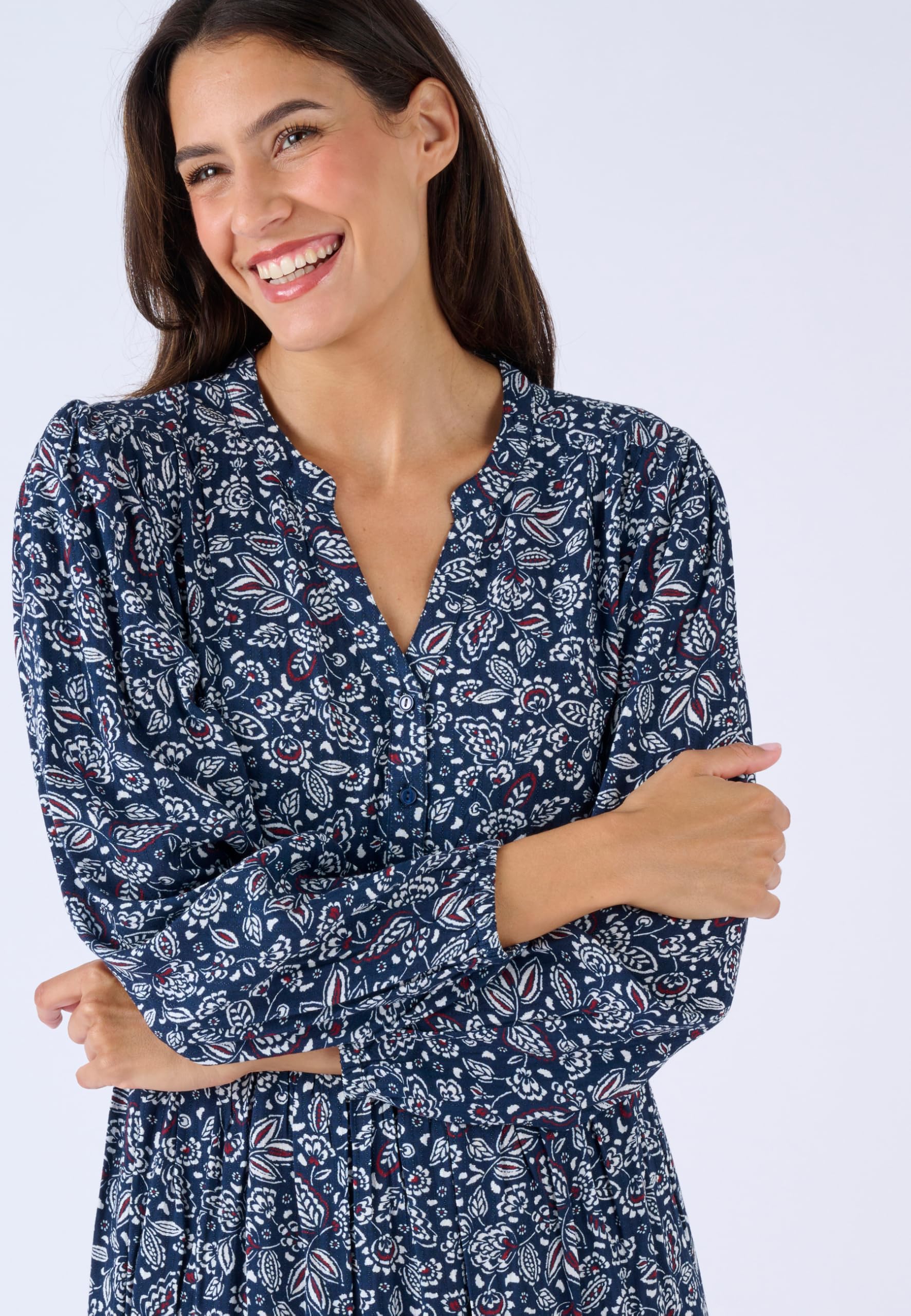 Damart Prêt-à-porter Abito Lungo Puro Viscosa Rilegato Abito blu navy floreale 48
