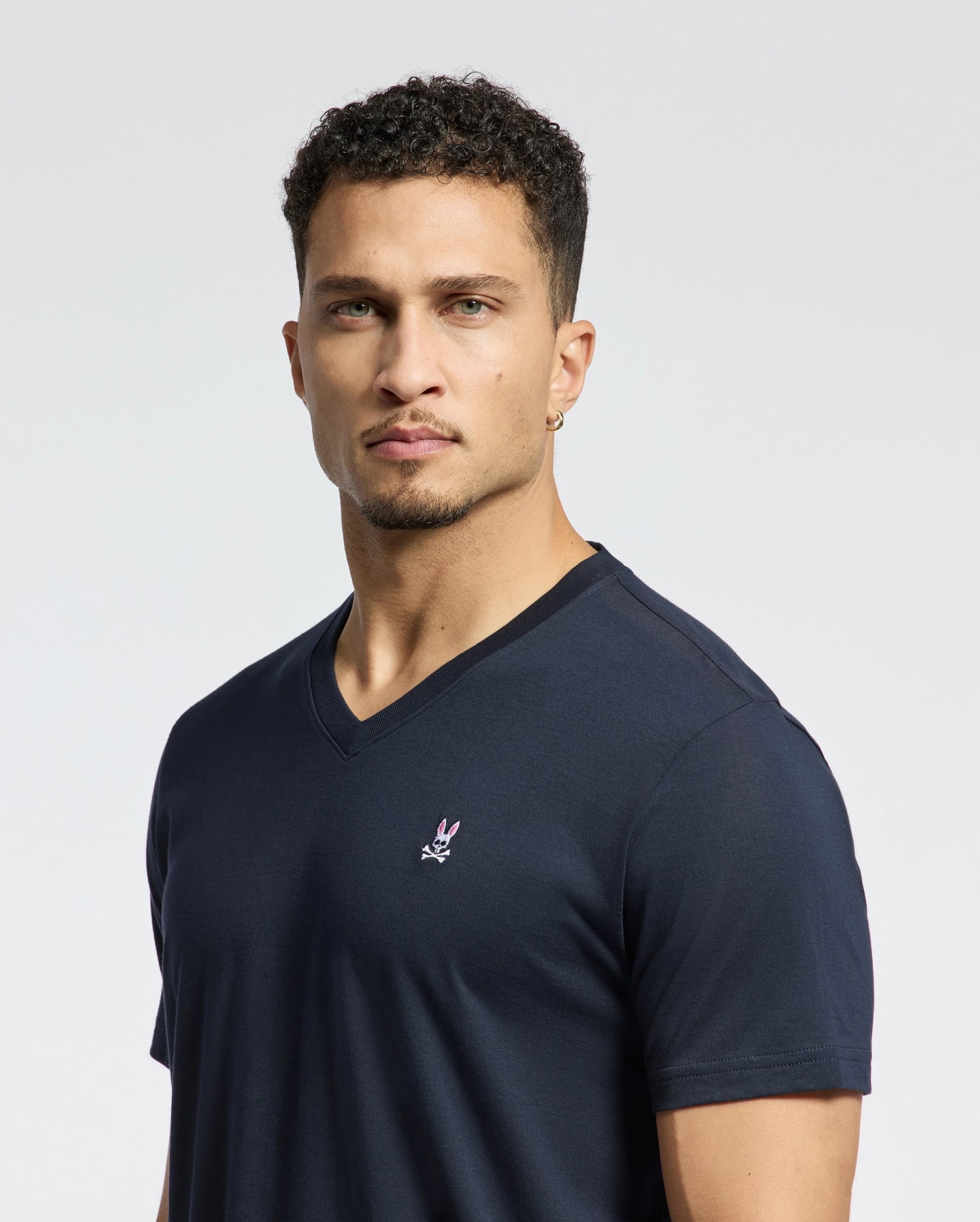 Psycho Bunny Men's Tees Classic V Neck Tee B6U100ARPC T-shirt blu navy in cotone Pima