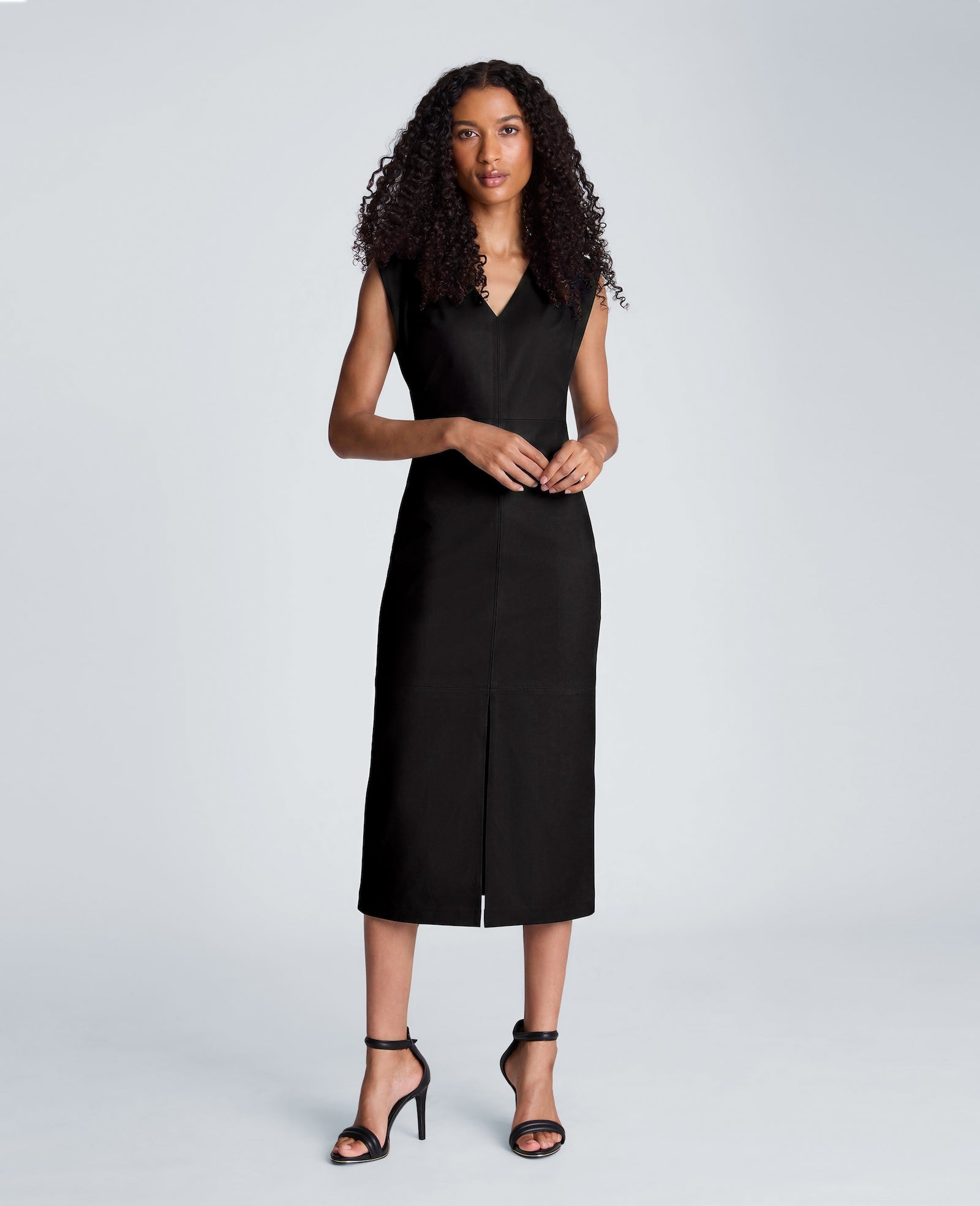 Kenneth Cole Reaction Clothing Vegan Leather Dress abito midi nero in pelle vegana