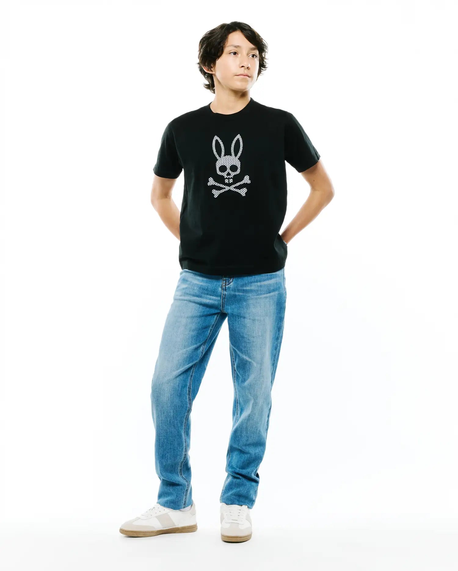 Psycho Bunny Kids Tees Stan Graphic Tee t-shirt nera 002, cotone Pima