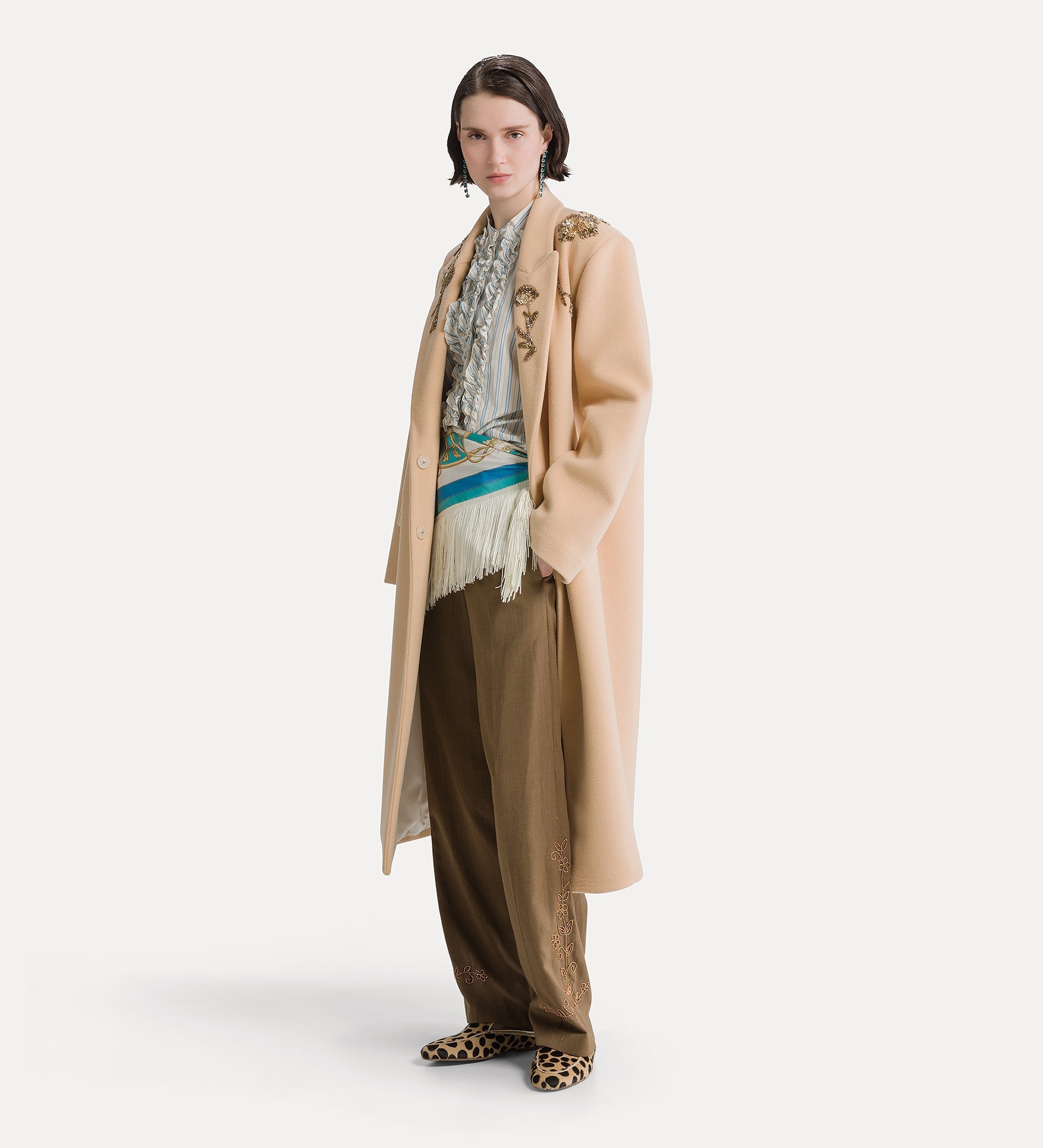 Forte capispalla e kimono Heart Majestic cappotto lungo ecrù ricamato