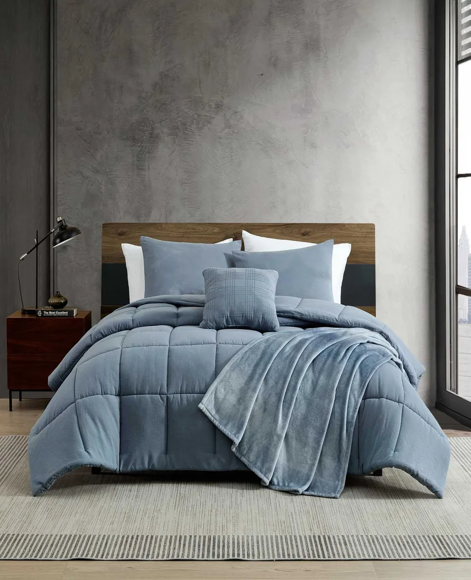 Kenneth Cole Reaction Home & Bedding Stonewashed Solid Comforter Set piumone blu Full/Queen, leggero