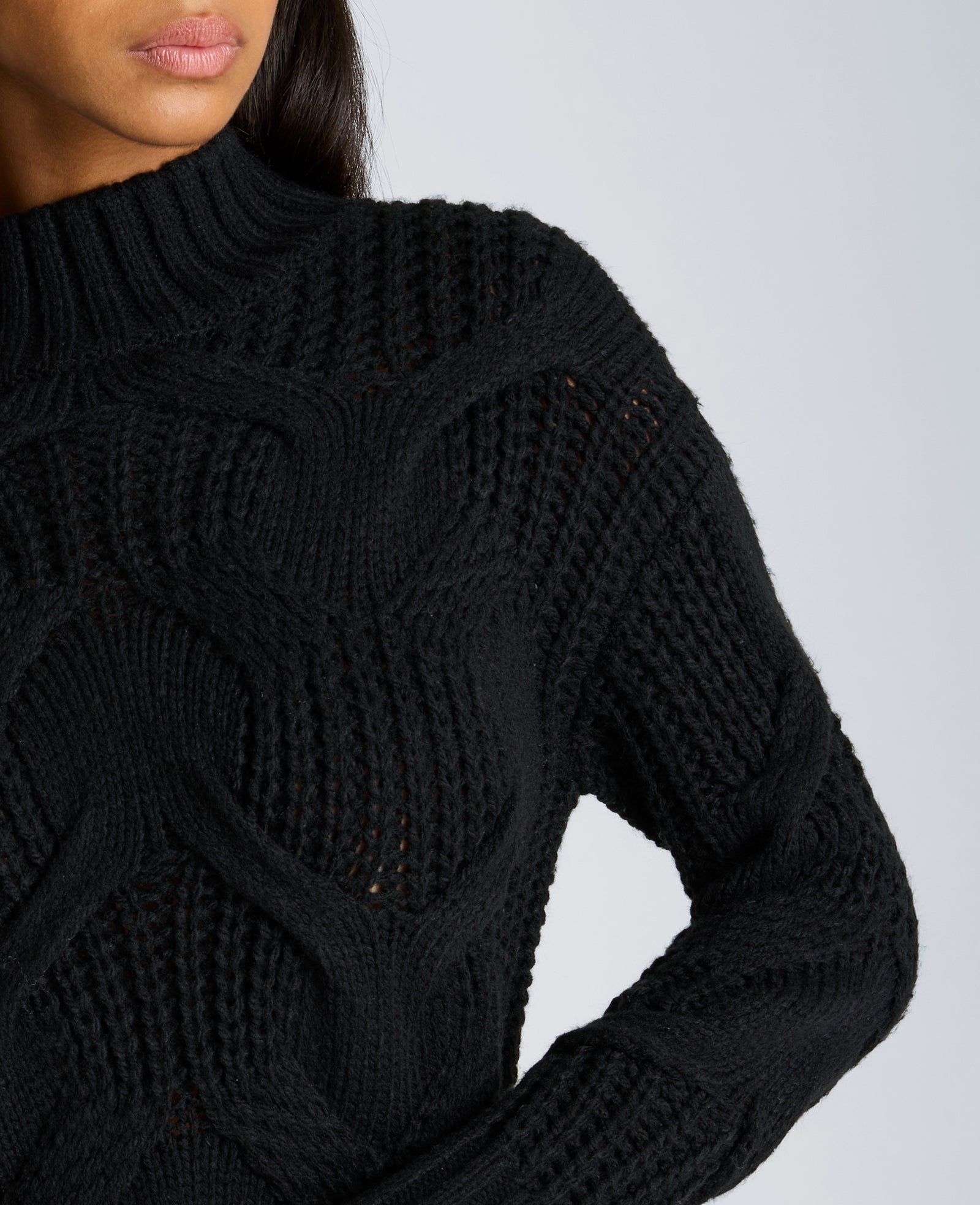 Kenneth Cole Reaction Clothing Oversized Cable Mock Neck Sweater maglione nero oversize