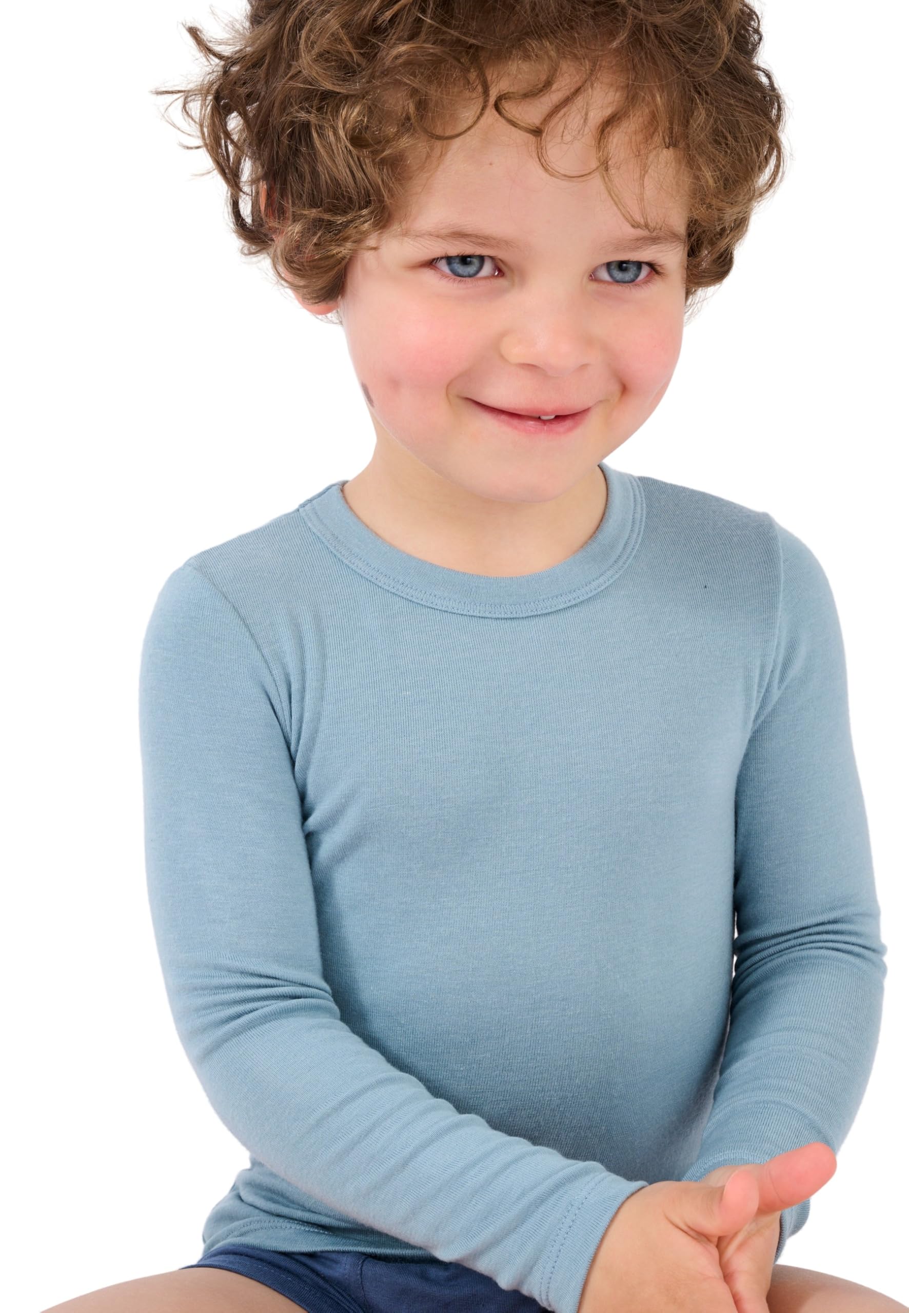 Damart Thermolactyl Sensitive Maglietta termica a costine bambini, verde blu grigio, calore medio 3