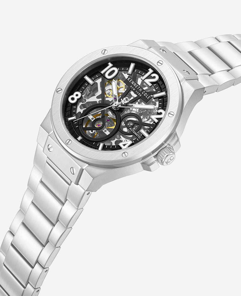 Kenneth Cole Reaction Watches Skeleton Automatic orologio argento 5ATM