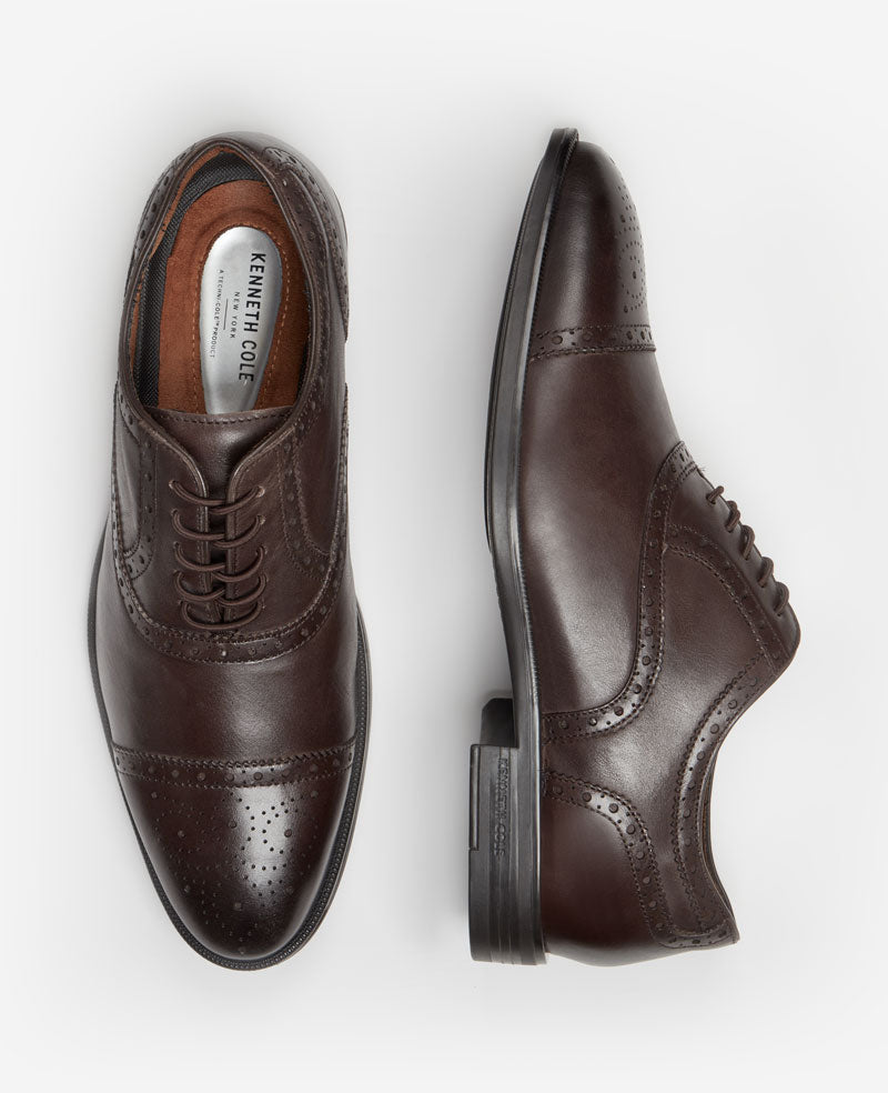 Kenneth Cole Reaction Future Pod Medallion Cap Toe scarpe marroni in pelle