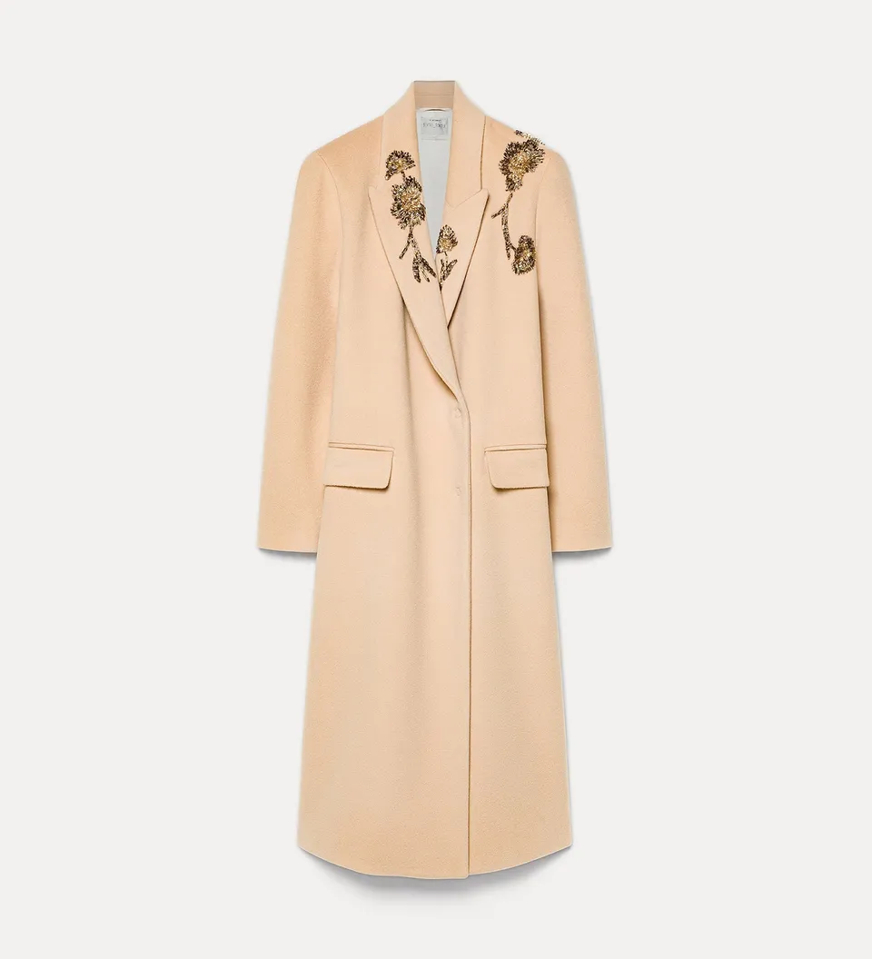 Forte capispalla e kimono Heart Majestic cappotto lungo ecrù ricamato