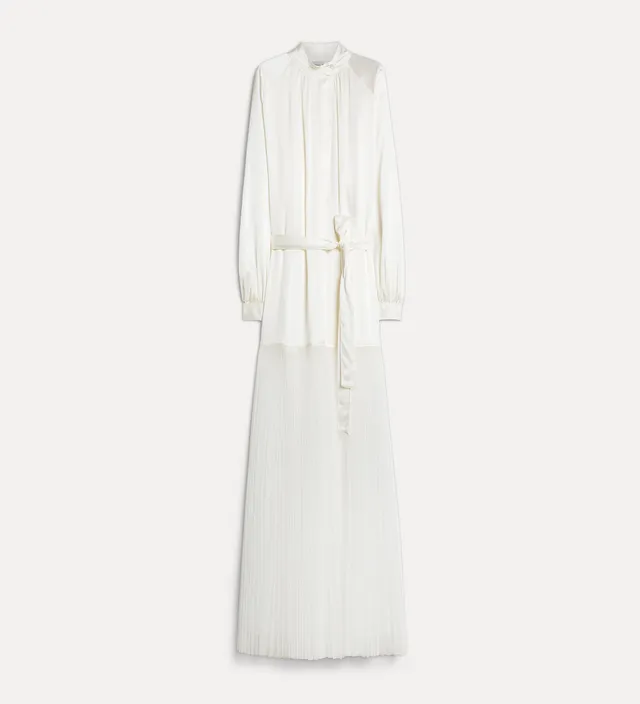 Forte abiti abito lungo bianco in seta e tulle plissé