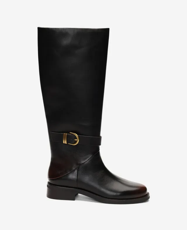 Kenneth Cole Reaction Shoes Joey Distressed Leather Belted Riding Boot stivale da equitazione marrone scuro taglie 5-11 in pelle