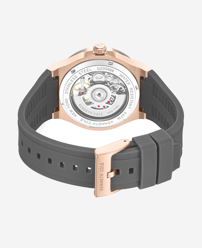 Kenneth Cole Reaction Watches Skeleton Automatic Rose Gold Silicone Strap Watch oro rosa