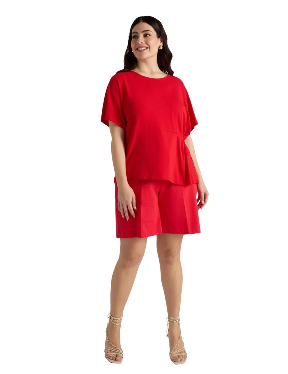 Fiorella Rubino Top e t-shirt T-Shirt con Pieghe Laterali XS Plus nero rosso in cotone