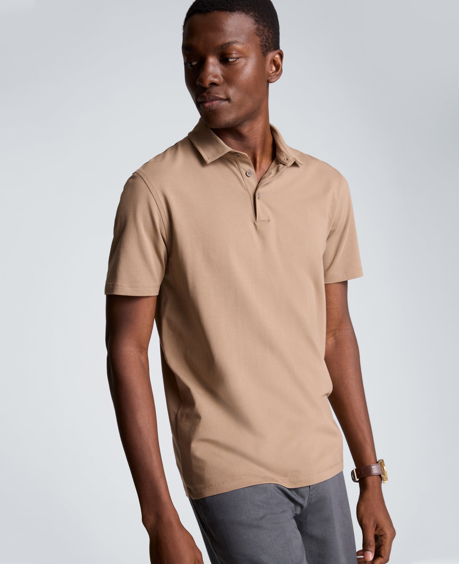 Kenneth Cole Reaction Clothing Performance Button Polo beige S cotone elasticizzato