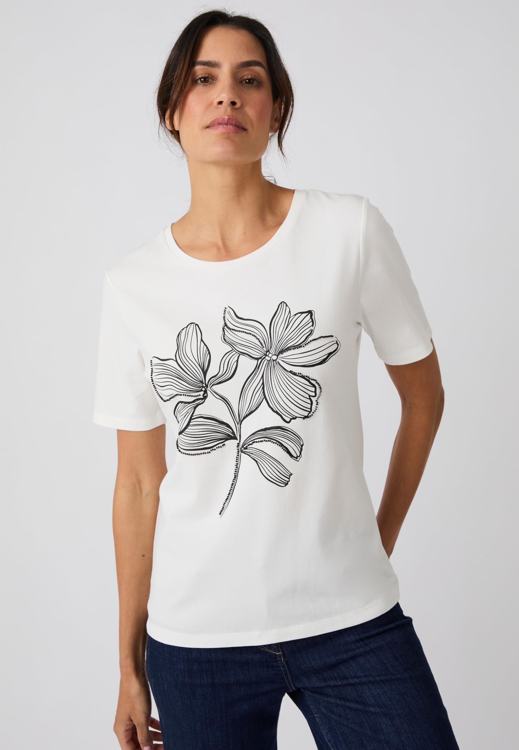 Damart Prêt-à-porter T-Shirt Perle Fantasia maglietta bianca con perle