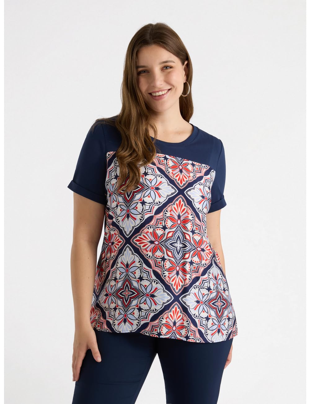 Fiorella Rubino Top e t-shirt T-Shirt con Inserto Stampato t-shirt M Plus jersey blu