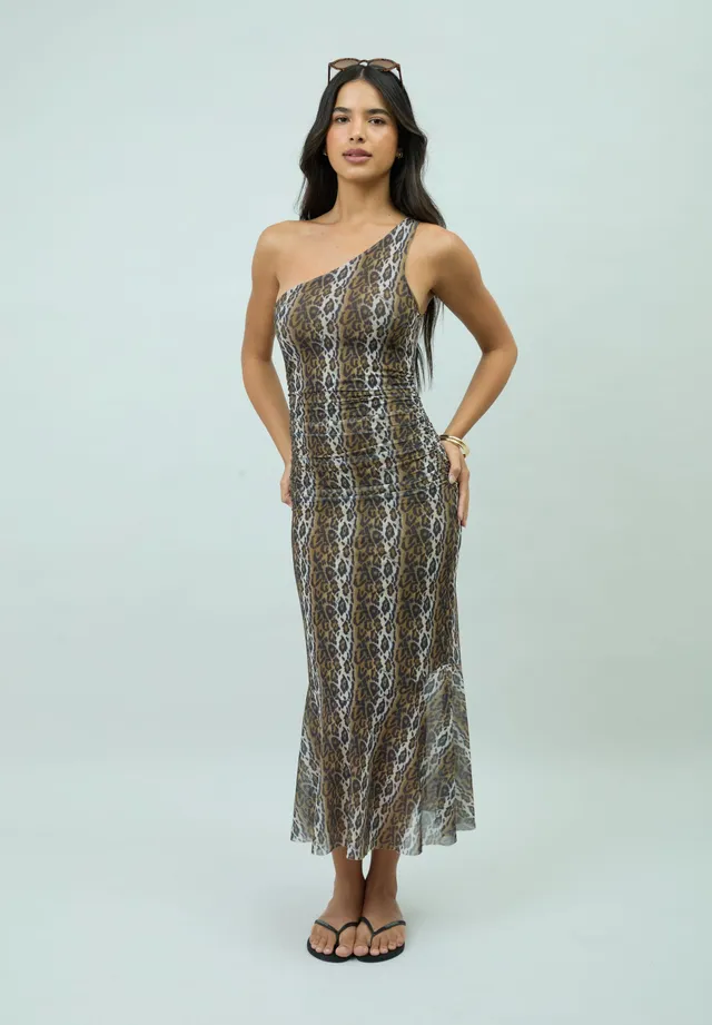 House Of Sunny Women's Dresses Leopard Asymmetric Dress vestito midi leopardato taglie UK 6-18