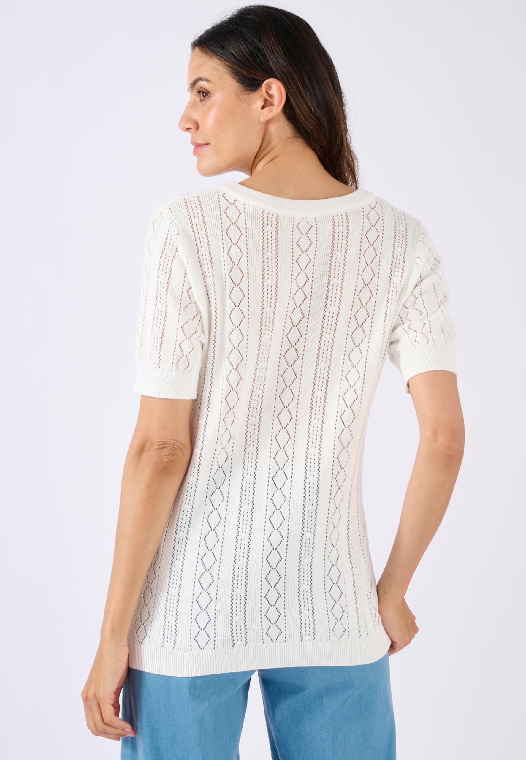 Damart Prêt-à-porter maglia traforata donna bianca 38-44 in cotone