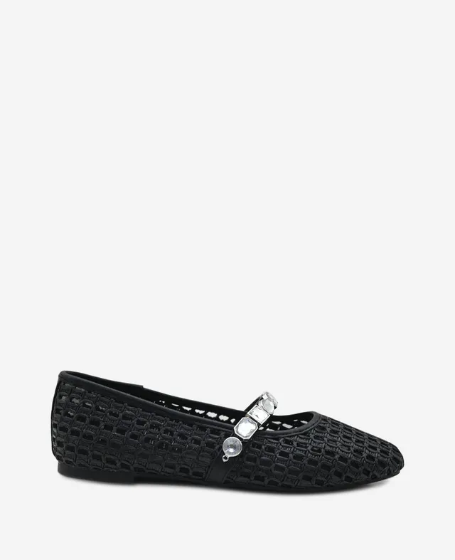 Kenneth Cole Reaction Shoes Zeta Raffia Jewel Mary Jane Flat ballerine nere in rafia 5 con cinturino gioiello