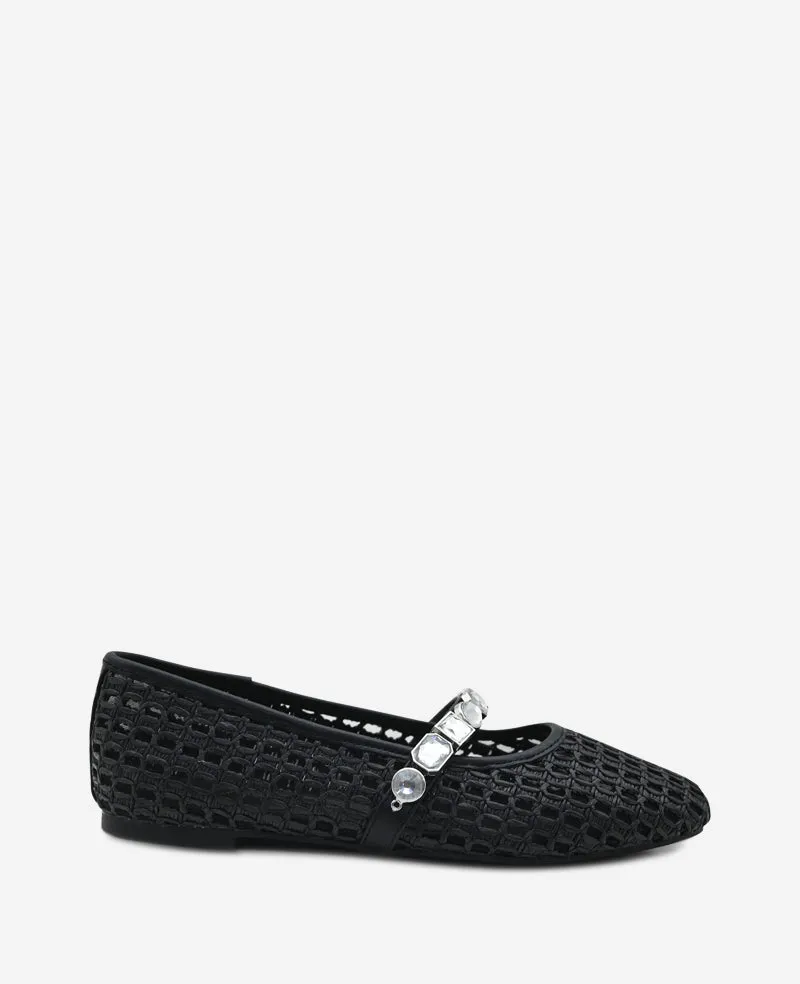 Kenneth Cole Reaction Shoes Zeta Raffia Jewel Mary Jane Flat ballerine nere in rafia 5 con cinturino gioiello