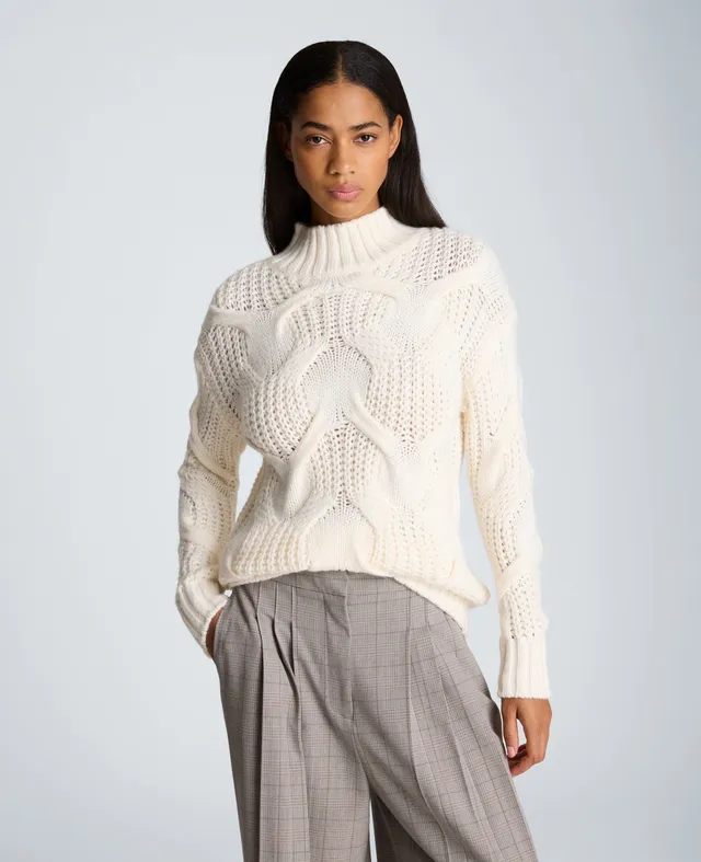 Kenneth Cole Reaction Clothing Oversized Cable Mock Neck Sweater maglione color ostrica