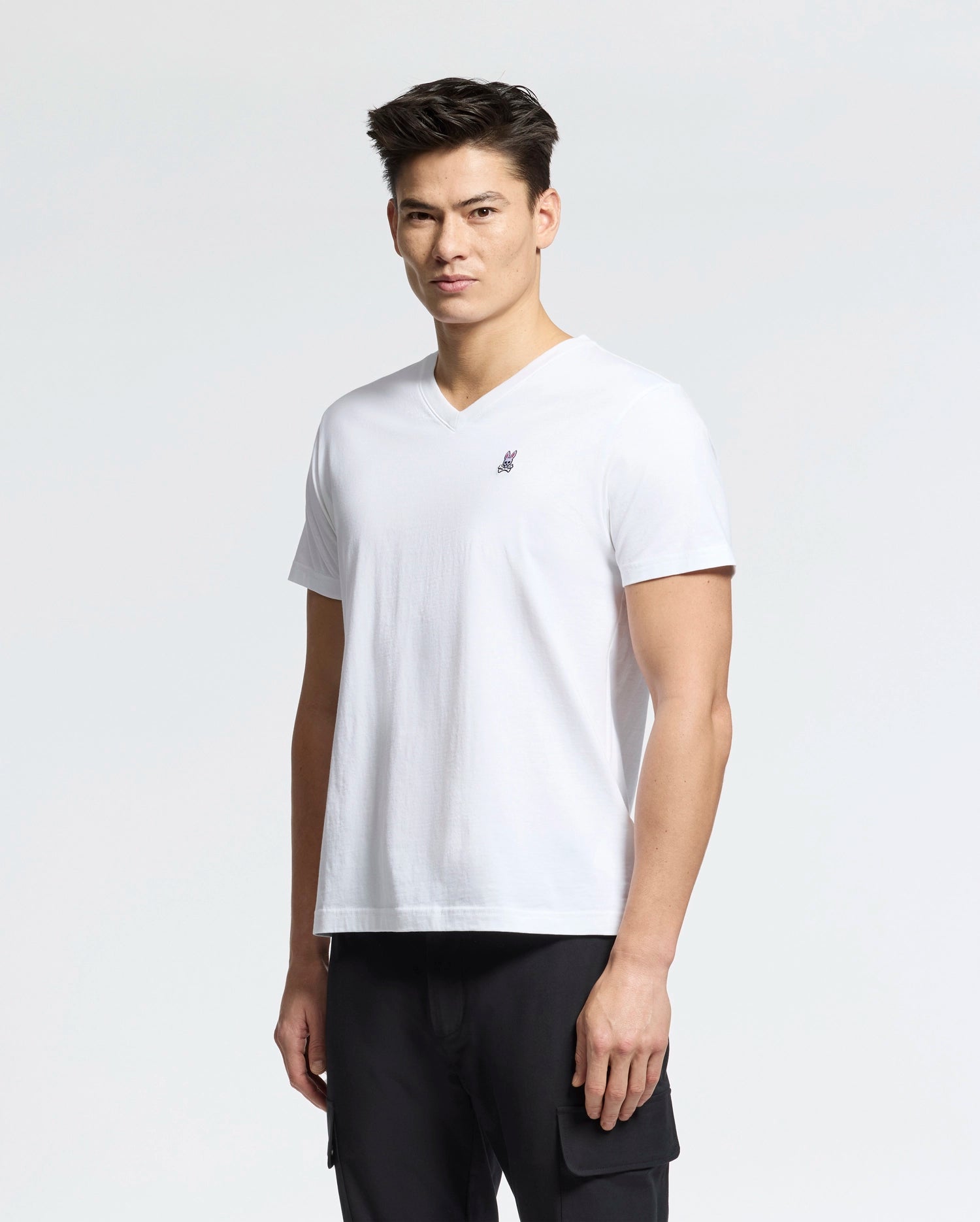 Psycho Bunny Men's Tees B6U100ARPC t-shirt scollo a V bianca cotone Pima