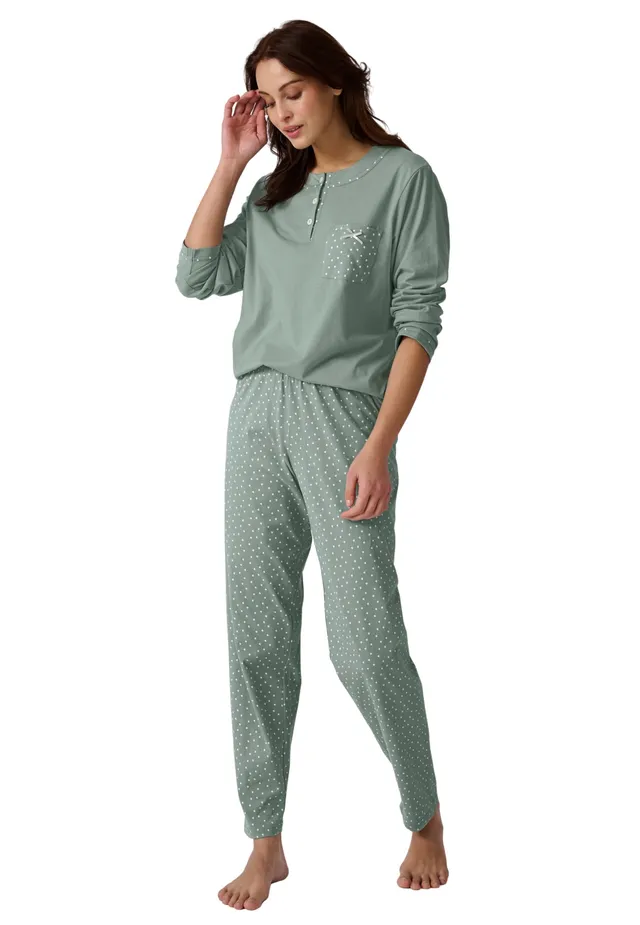 Damart Homewear pigiama donna cotone biologico taglia S blu verde piselli