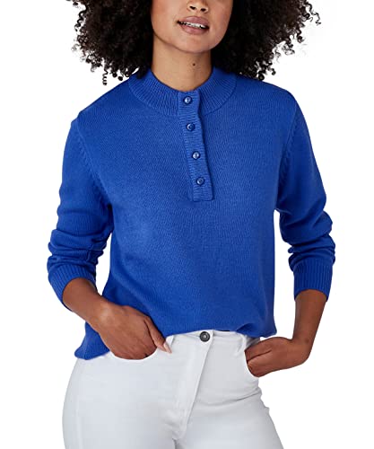 Damart Prêt-à-porter maglione collo alto abbottonato blu porcellana 40