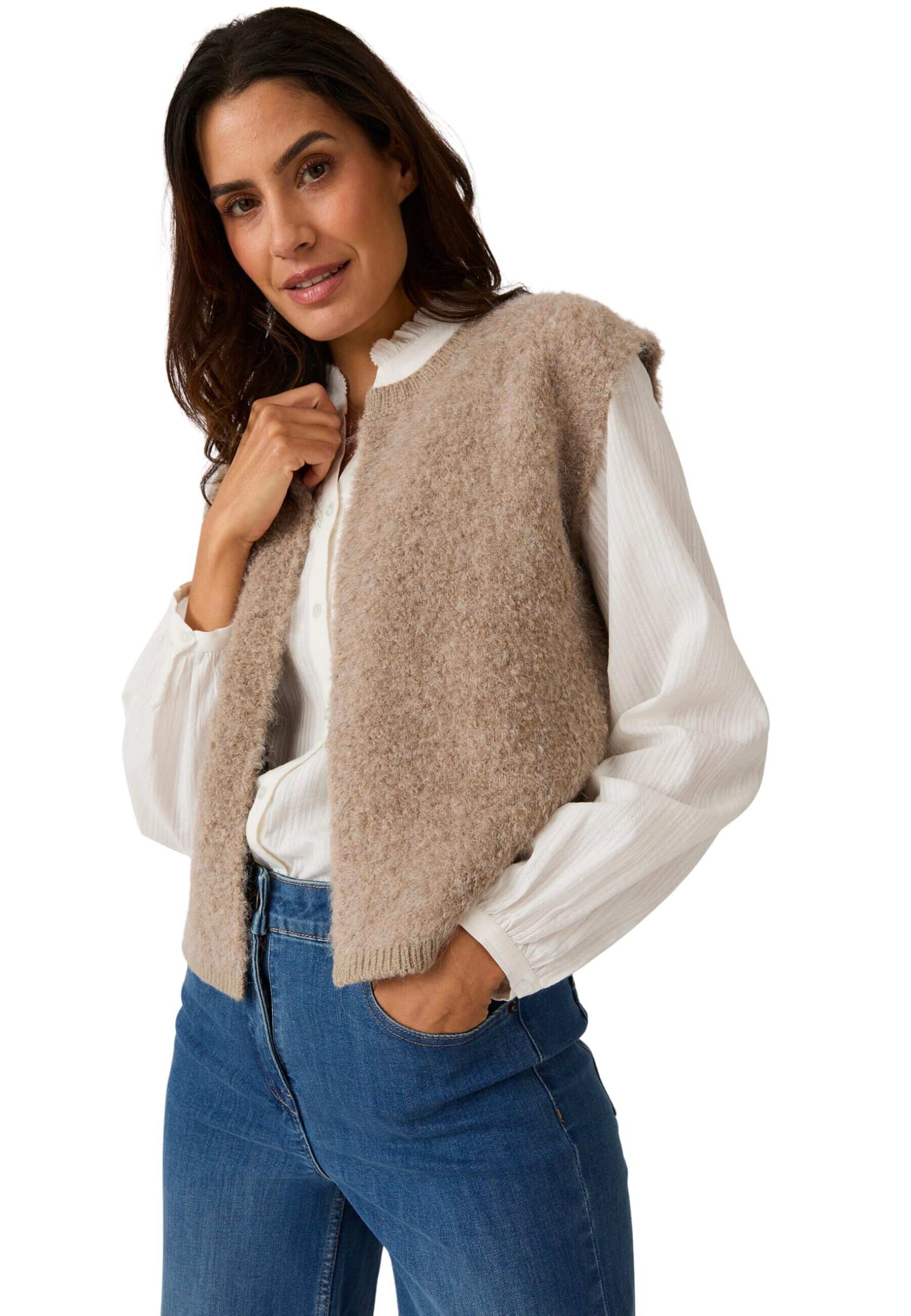 Damart Prêt-à-porter gilet da donna grigio tortora lana