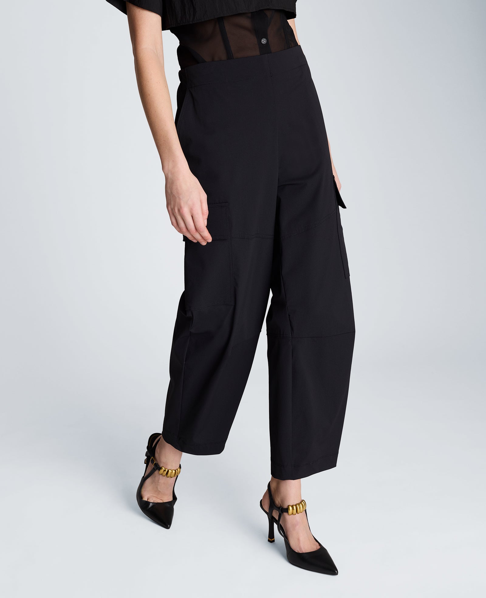 Kenneth Cole Reaction Clothing Pull On Barrel Leg Pant with Cargo Pockets pantaloni neri