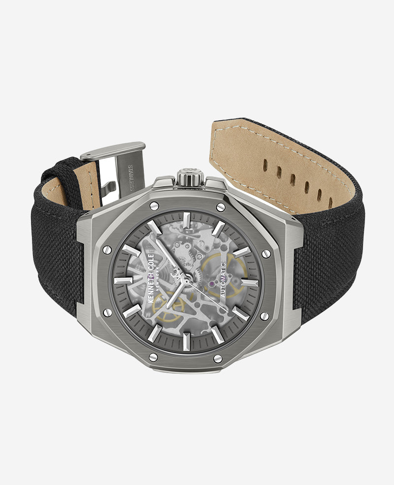 Kenneth Cole Reaction Watches Skeleton Automatic Nylon Strap Watch orologio Gunmetal automatico
