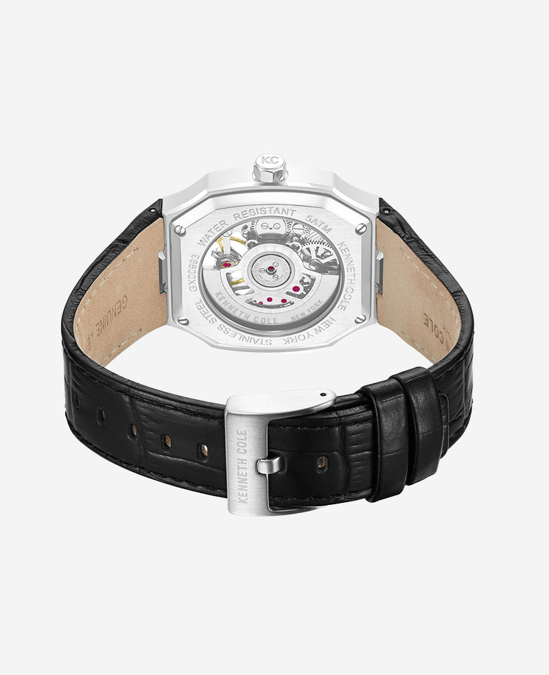 Kenneth Cole Reaction Skeleton Automatic orologio argento, cinturino in pelle