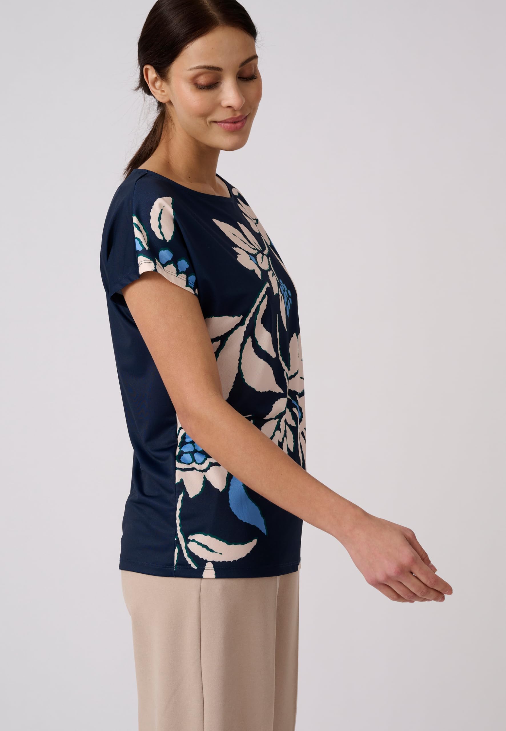 Damart Prêt-à-porter T-shirt in maglia crêpe blu a maniche corte