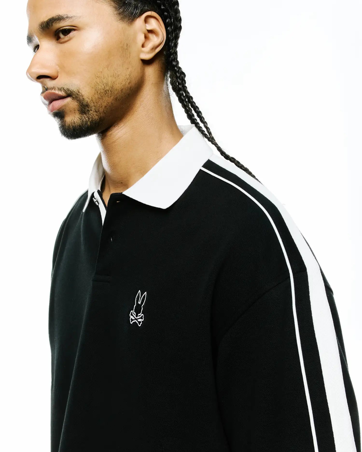 Psycho Bunny Men's Polos MEN'S CEANO OVERSIZED PIQUE POLO polo nera 001 cotone Pima