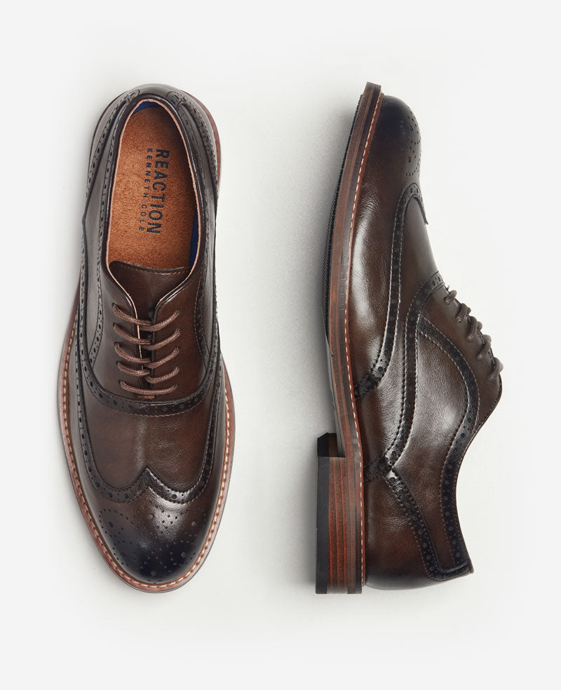 Kenneth Cole Reaction Shoes REACTION Lance Wingtip Brogue Oxford scarpe Dark Brown