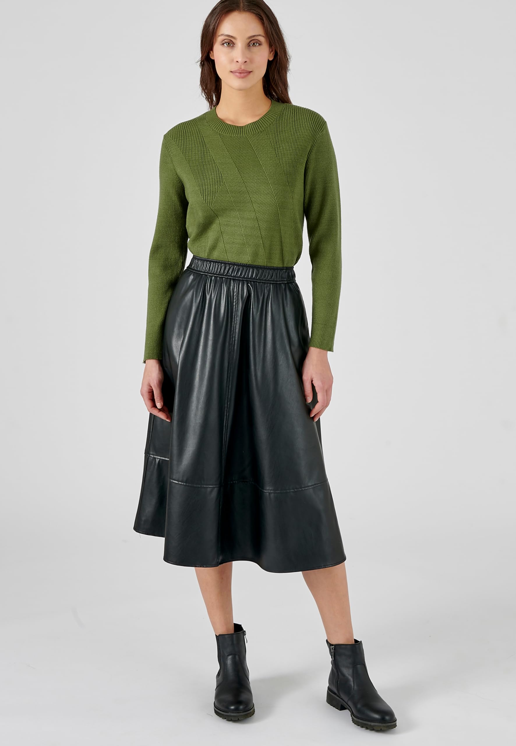 Damart Prêt-à-porter maglione gioco di costole fantasia manica lunga kaki 44