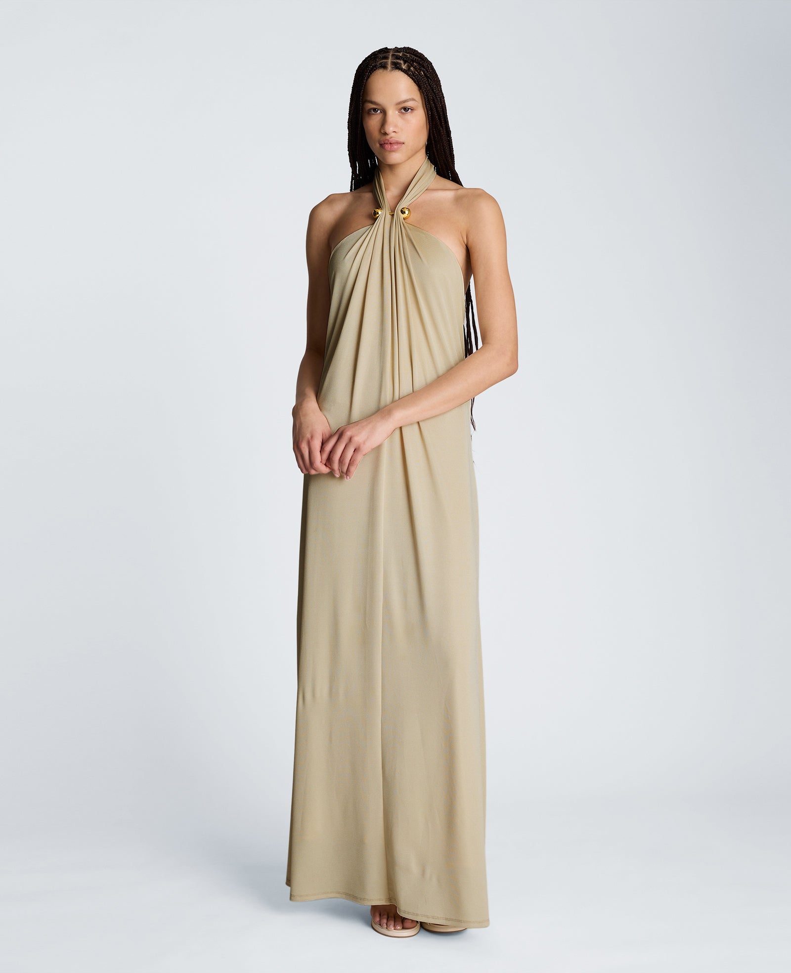 Kenneth Cole Reaction Clothing Halter Maxi Dress abito lungo eggshell in jersey
