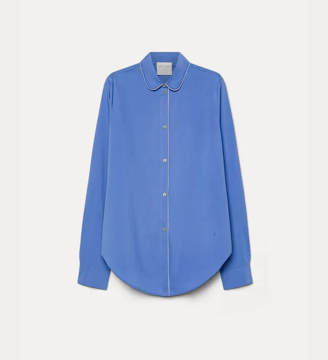 Forte camicie camicia in popeline di cotone blu Oxford ricamata