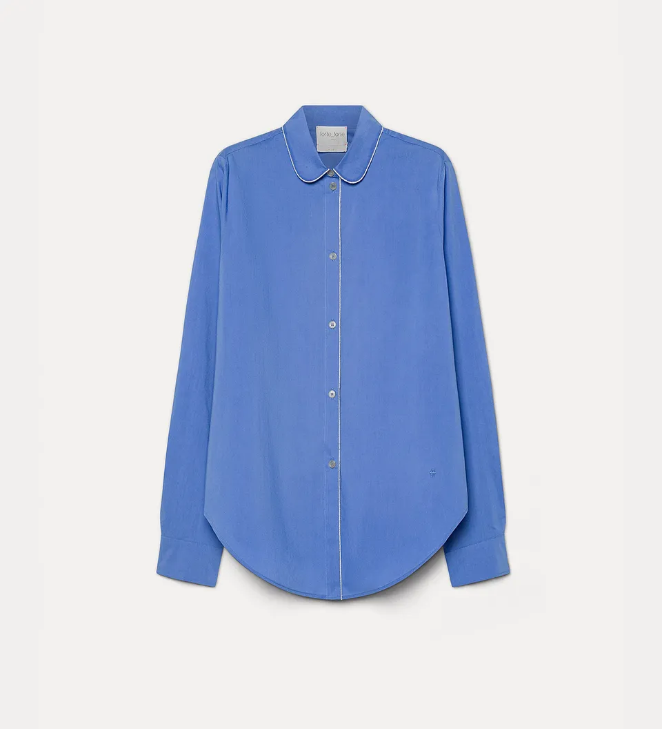 Forte camicie camicia in popeline di cotone blu Oxford ricamata