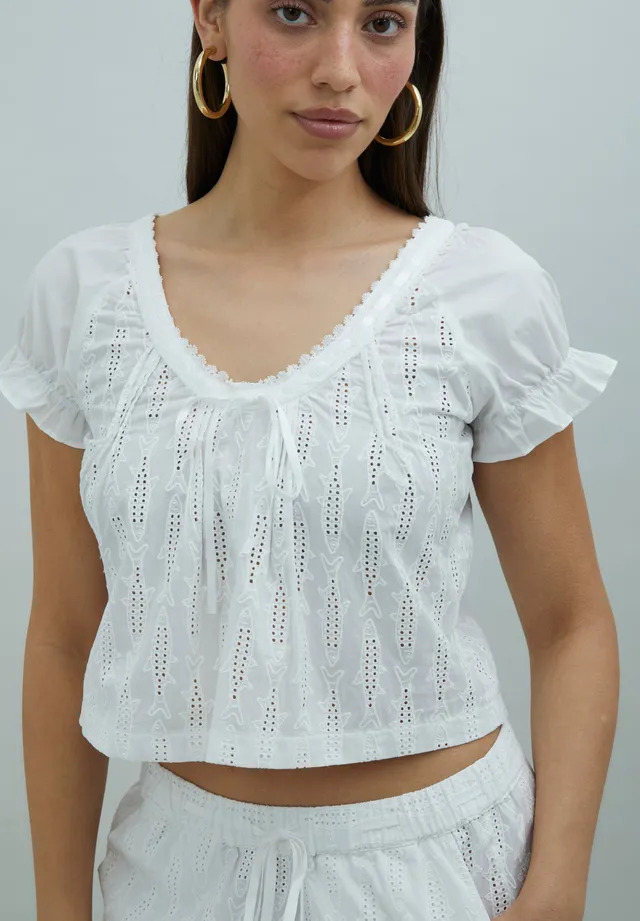 House Of Sunny Womens Tops SEA BREEZE COTTON TOP top UK 8 cotone bianco