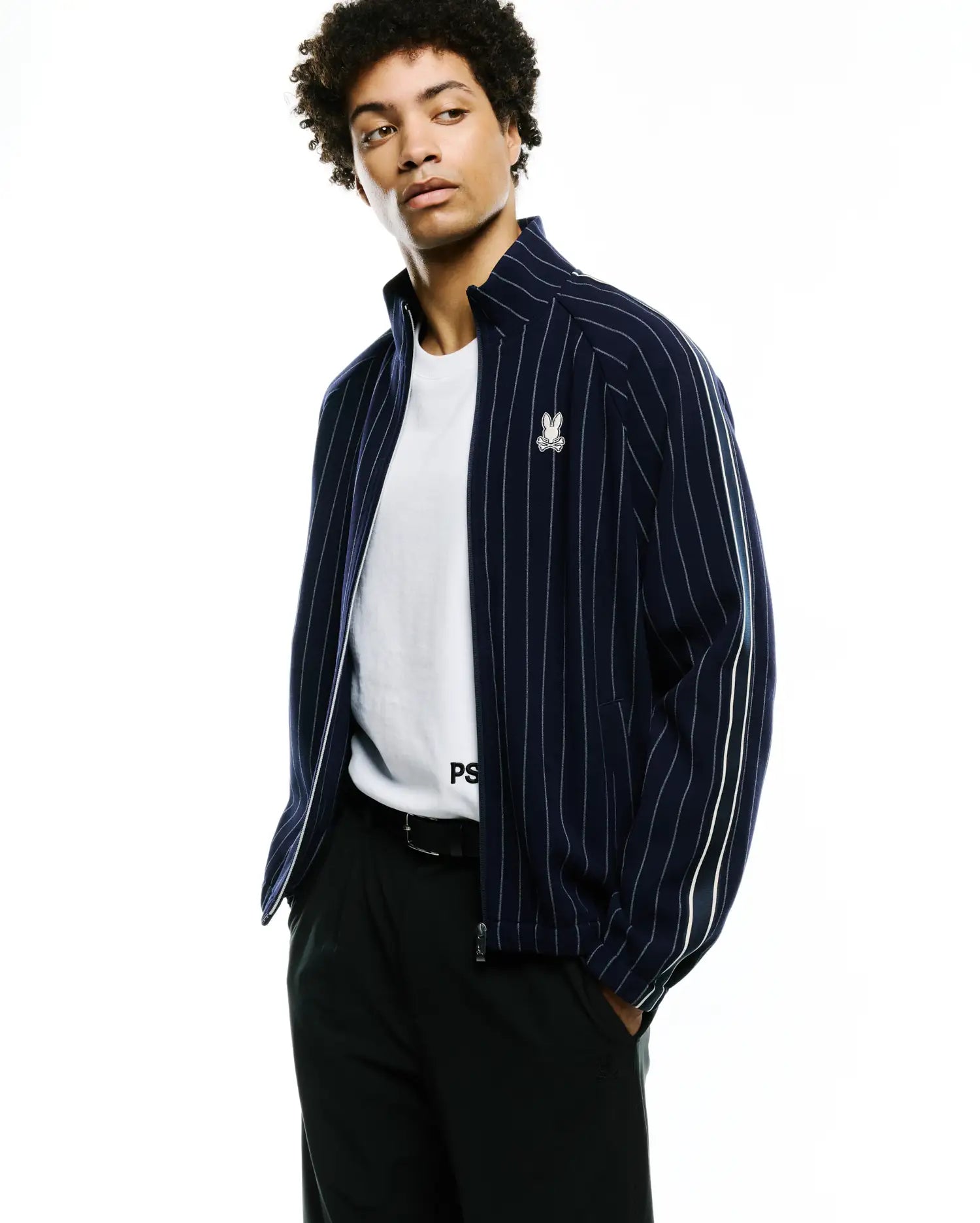 Psycho Bunny Jackets Men's Harland Pinstripe Track Jacket MT0500098 giacca blu regular fit