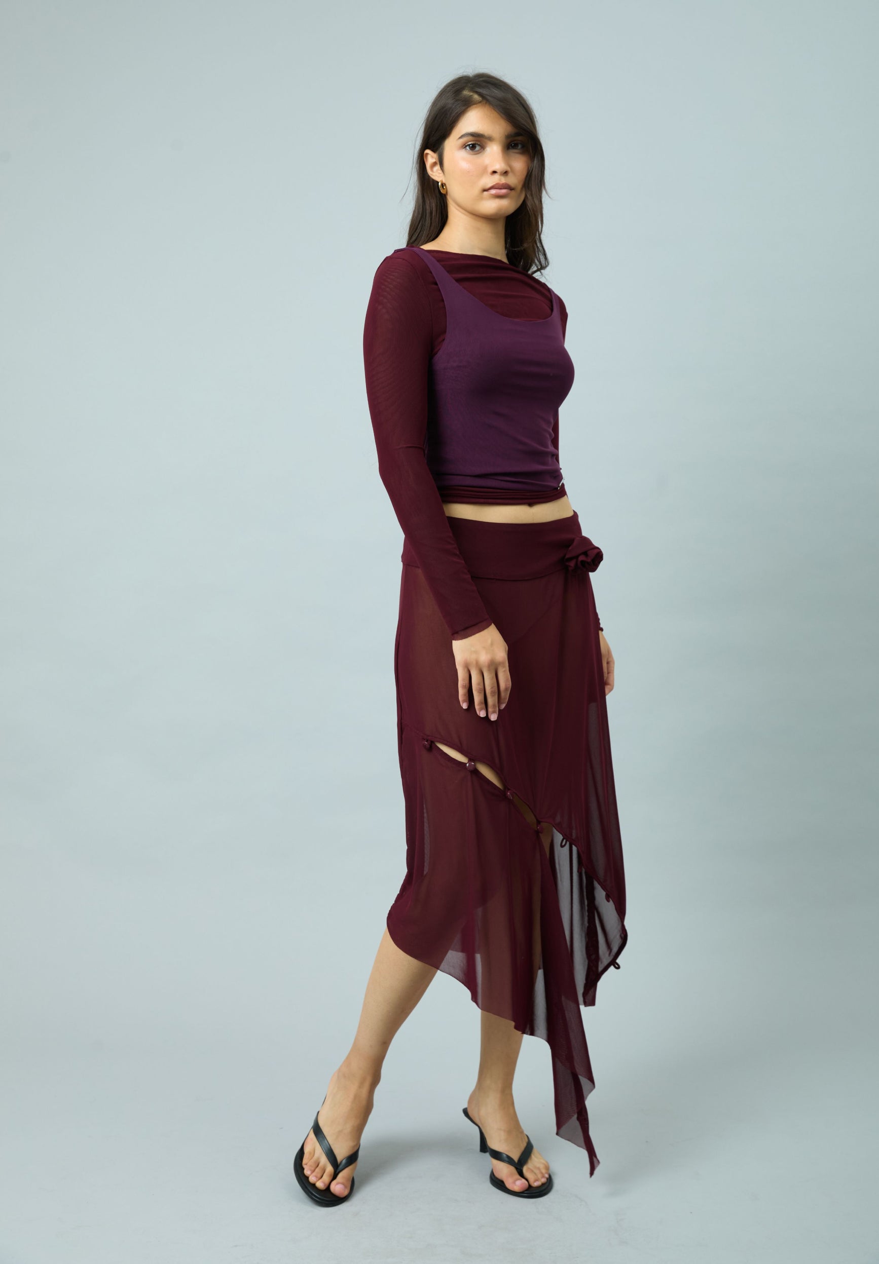 House Of Sunny Women's Skirts ASYMMETRIC MESH SKIRT WITH FLOWER APPLIQUE gonna mesh taglie UK 6-18 floreale