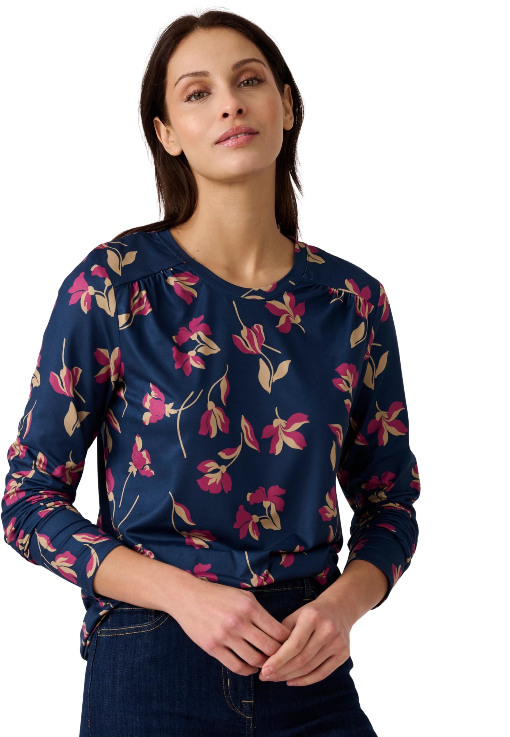 Damart Prêt-à-porter T-shirt Maglia Calda 38-40 blu a foglie