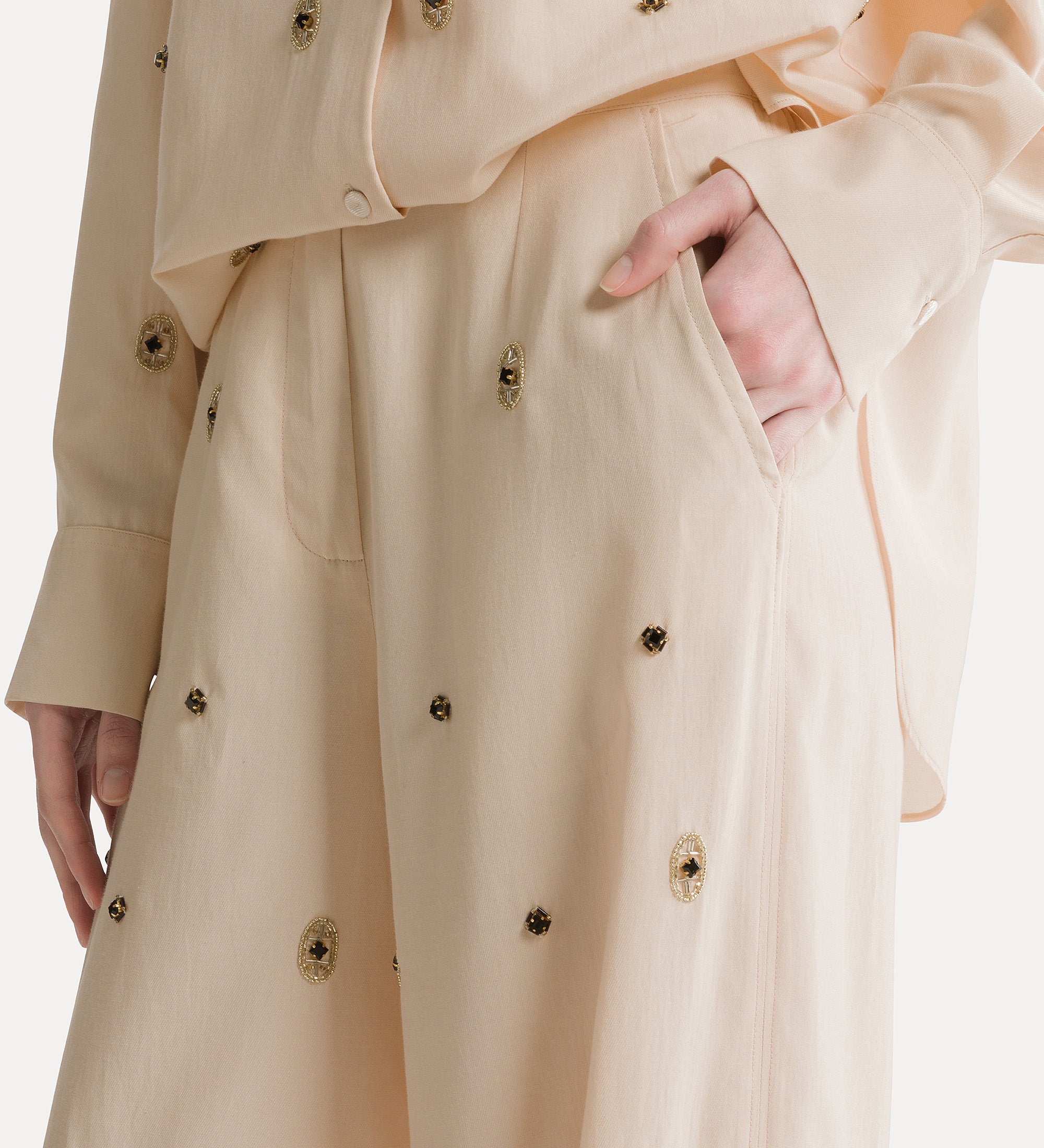 Forte pantaloni Le Club pantaloni color loto con ricami