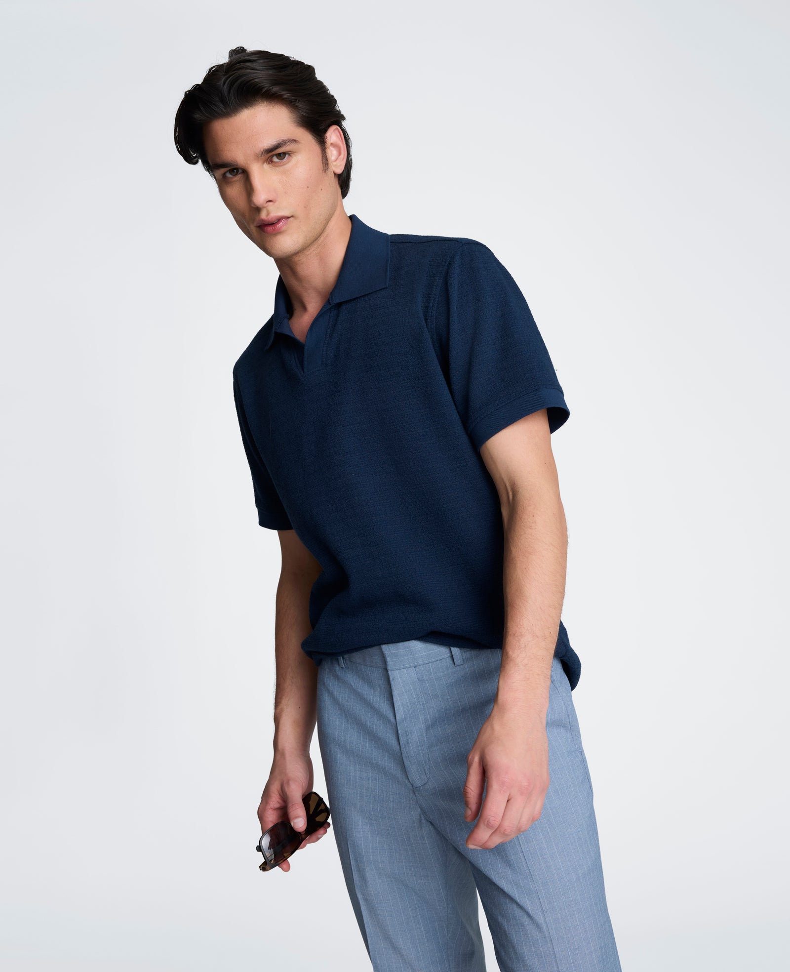 Kenneth Cole Reaction Clothing Short Sleeve Johnny Collar Polo with Ribbing polo blu navy