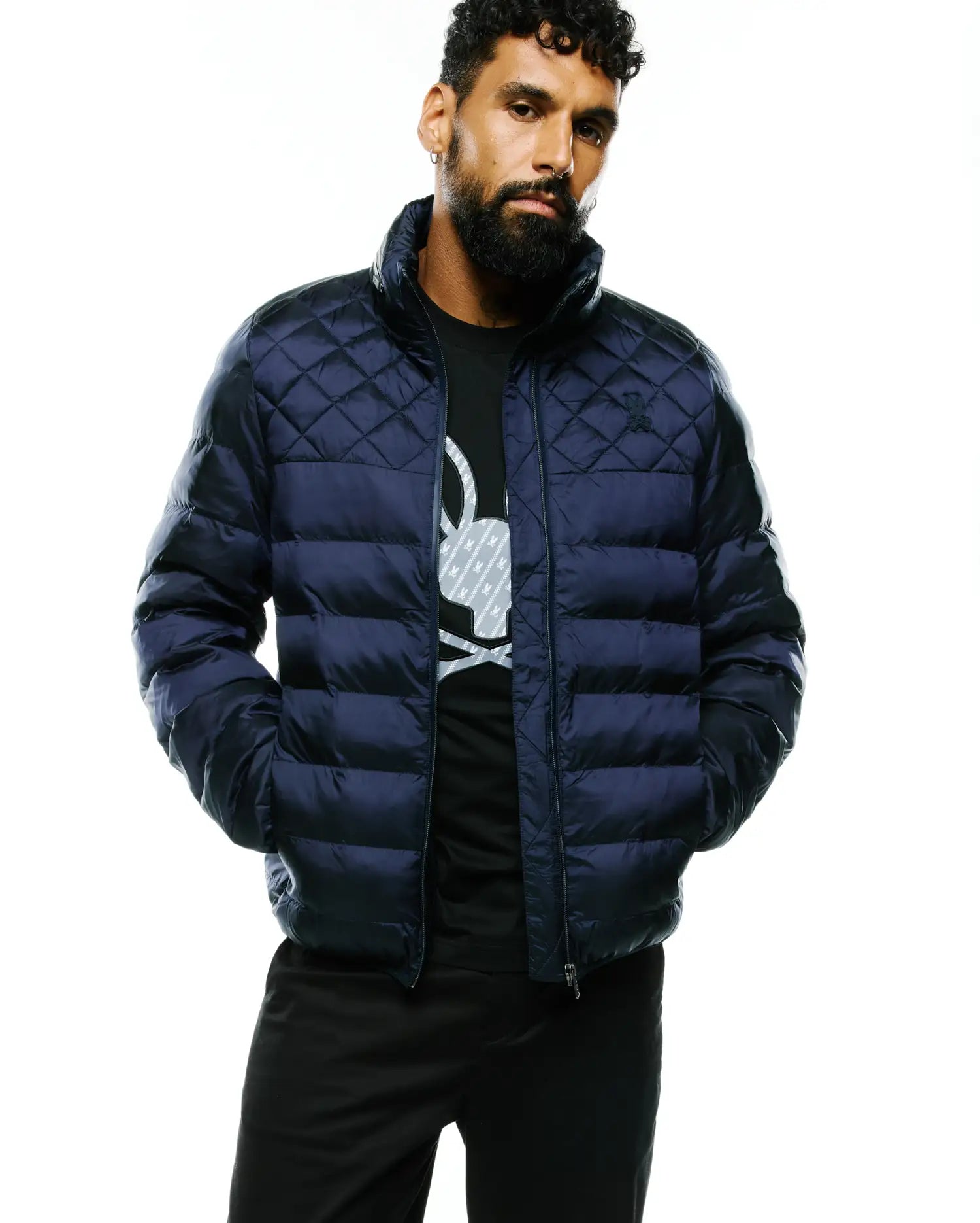 Psycho Bunny Jackets Emerik Hooded Puffer Jacket giacca blu in nylon
